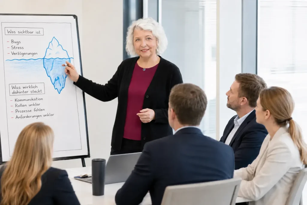 Flipchart mit Eisberg-Modell zur systemischen Arbeit